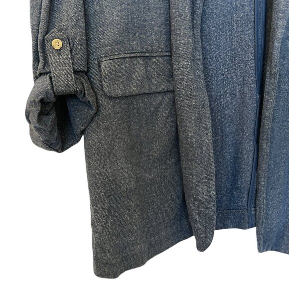 J. Jill Oversized Blazer Jacket L Blue Slat Open Front Roll Tab Sleeve Career - Picture 7 of 12